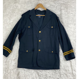 RALPH LAUREN Vtg Style Capitan Coat Jacket Womens Medium Gold Lines Buttons